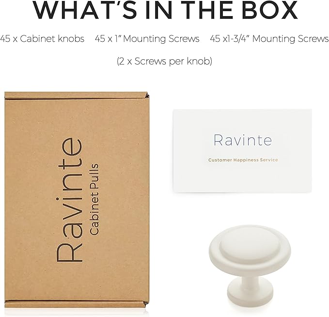 Ravinte 45 Pack 1-1/4 Inch Kitchen Cabinet Knobs White Frosted Zinc Pulls Door Handles for Dresser Drawers