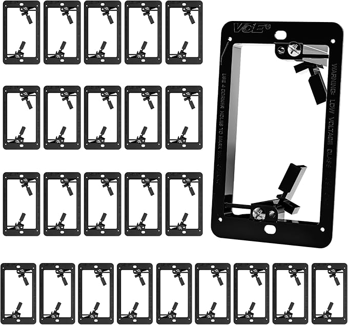 VCE Low Voltage Mounting Bracket Single Gang Wall Plate, Flush Low Voltage Box for Network, HDMI, Coaxial, Speaker, Telephone Cables, Black, 25 Pack