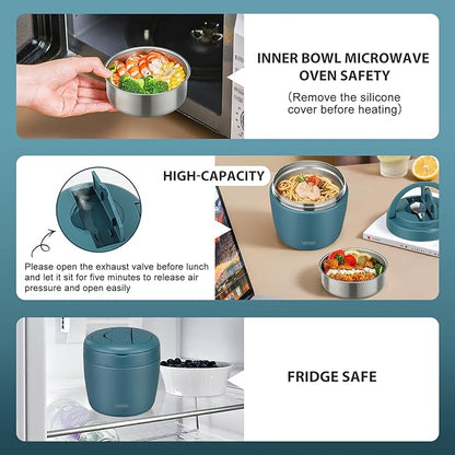 Thermo Food Jar for Hot Food Adults 32OZ Soup Thermo Lunch Containers Wide Mouth Vacuum Insulated Stainless Steel Leakproof Bento Box with Spoon (lake blue)