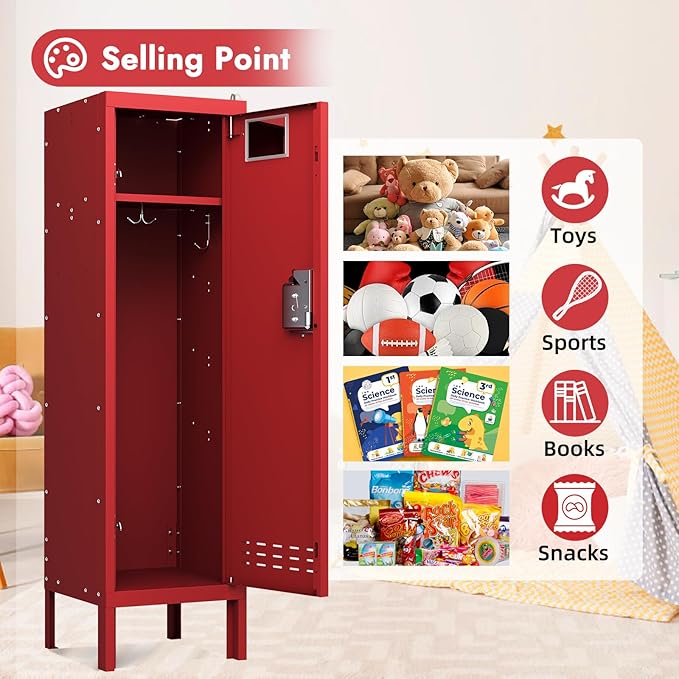 Metal Kids Locker,Metal Cabinet Storage Lockers,Lockable for Employees with Door,54" Height Steel Locker,Lockable Steel Locker for Children's Room, Playroom, School,Gym