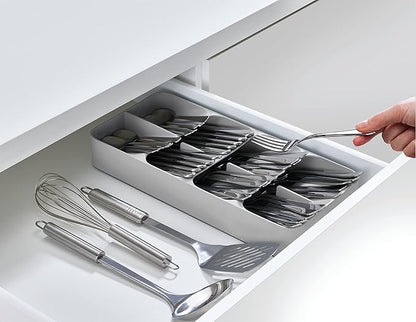 Joseph Joseph DrawerStore Compact Utensil Organizer For Kitchen Drawer Silverware, Flatware Tray, Grey