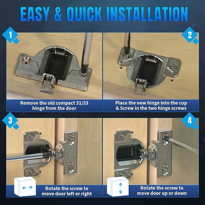 8 PCS Replacement for 30.310-11.02 Blum Cabinet Hinges, 110 & 120 Degree Screw On Self Closing, 33.3600 Compact 31 & 33 Hinge(Mounting Plate Not Included) Include Wood Screws Lifetime Replacement