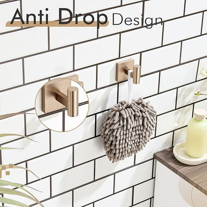 KOKOSIRI Robe Hooks for Bathrooms Towel Hook, Wall Mounted Coat Hooks Bathroom Hardware 2 Pack Champagne Bronze Stainless Steel B1013CPG-P2