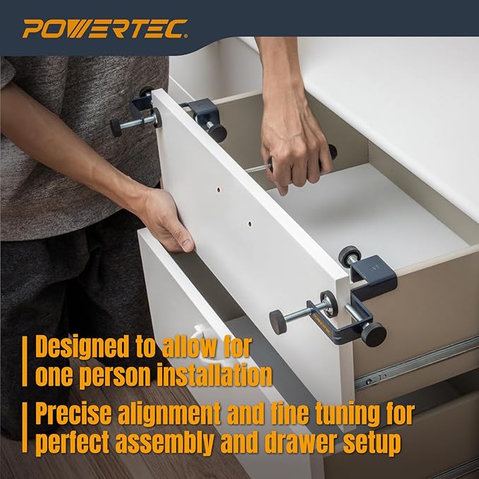 POWERTEC Drawer Front Installation Clamps, Adjustable Cabinet Face Clamp Set, Quick Mounting & Alignment Tool for Woodworking, 2 Pack - 71181
