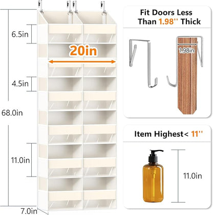 Heavy Duty Over The Door Organizer 6 Tiers, Extra Large Behind Door Storage of 12 Big Front & 12 Mesh Pockets, 80lb Weight Capacity, Hanging Doors Storage Organizer for Closet Bedroom Nursery, Beige