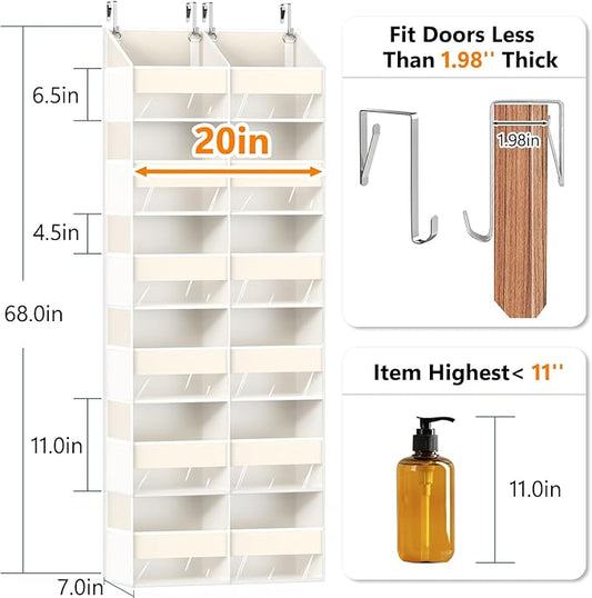Heavy Duty Over The Door Organizer 6 Tiers, Extra Large Behind Door Storage of 12 Big Front & 12 Mesh Pockets, 80lb Weight Capacity, Hanging Doors Storage Organizer for Closet Bedroom Nursery, Beige