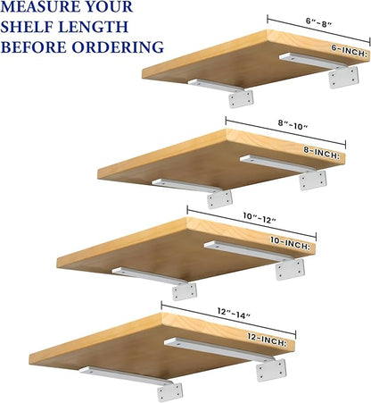 Alise Floating Shelf Brackets White, 4 Pcs L Brackets for Shelves, 12'' Hidden Invisible Shelf Brackets, 1/5" Inch Thick Heavy Duty Metal Wall Shelf Support Corner Brackets for Home and Mounting Shelf