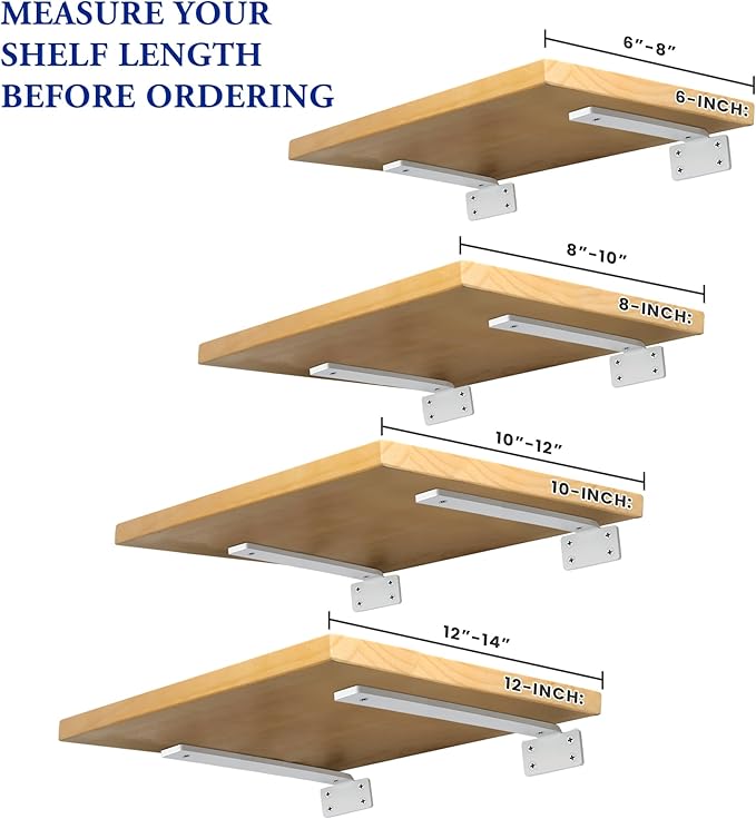 Alise Floating Shelf Brackets White, 4 Pcs L Brackets for Shelves, 8'' Hidden Invisible Shelf Brackets, 1/5" Inch Thick Heavy Duty Metal Wall Shelf Support Corner Brackets for Home and Mounting Shelf