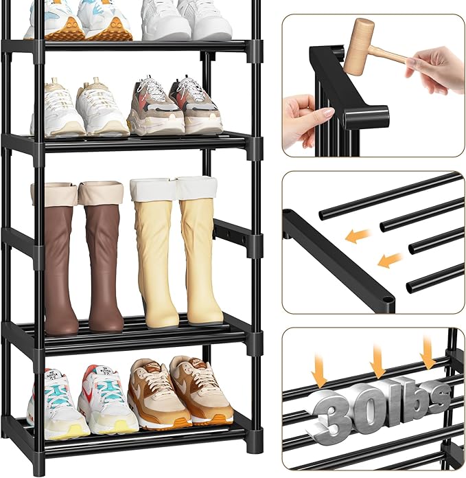 Shoe Rack Large Capacity 72 Pairs Tall Shoe Shelf, 3 Row 12 Tiers Sturdy Metal Shoe Organizer for Entryway, Closet, Bedroom, Black