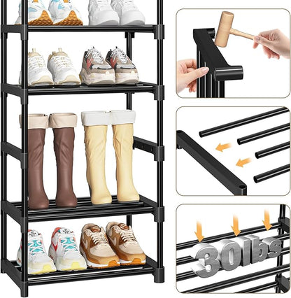Shoe Rack Large Capacity 72 Pairs Tall Shoe Shelf, 3 Row 12 Tiers Sturdy Metal Shoe Organizer for Entryway, Closet, Bedroom, Black