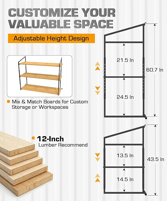 Shipping Container Shelving Rack Steel Container Hanging Shelf Bracket Height Adjustable Fit for 12in 24in Lumber Black Efficient Storage Space No-Drill Installation