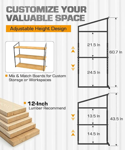 Shipping Container Shelving Rack Steel Container Hanging Shelf Bracket Height Adjustable Fit for 12in 24in Lumber Black Efficient Storage Space No-Drill Installation
