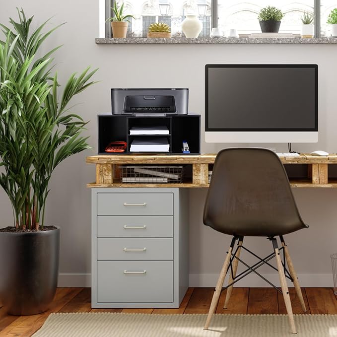 EMERIT Large Printer Stand, Adjustable Printer Table with Storage, 2-Tier Printer Riser Desktop Paper Organizer Shelf for Home Office,23'' x12.3'' x 8.7'' (Black)