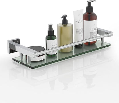Glass Shelves for Wall, Chrome Stainless Steel & Tempered Glass Glass Shelf for Bathroom, Shelf Sink Over Toilet Bathroom Organizer (16-inch, Polished)