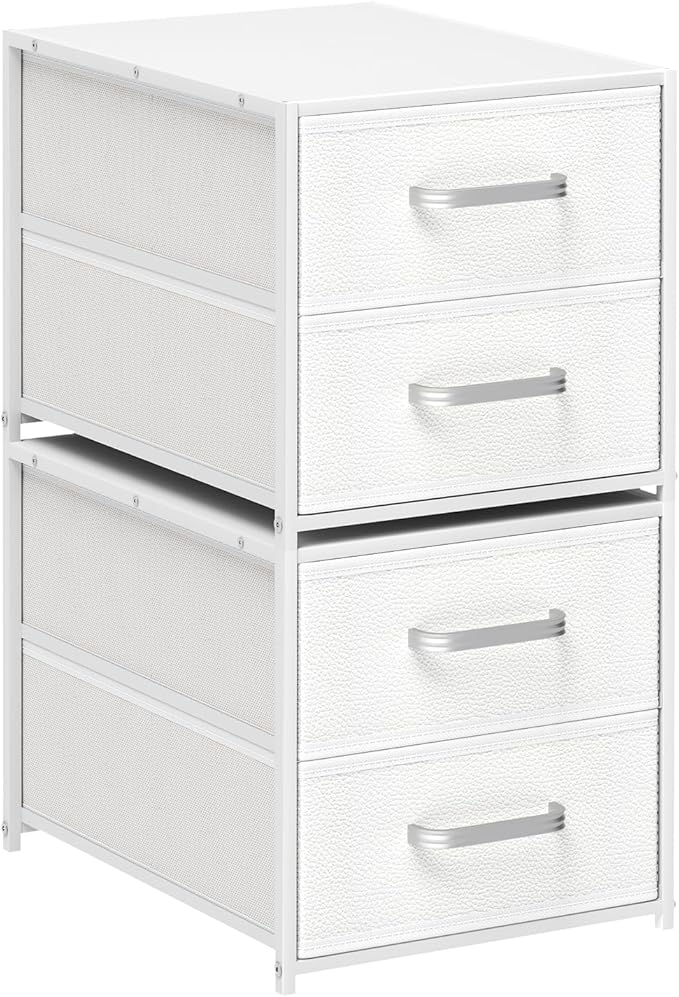 Stackable Storage Drawers - 2 Tier Closet Drawers, Closet Organizer with Metal Handles, Night Stand with Collapsible Bins, Fabric Dresser for Bedroom, Dorm, Office, White, 2 Pack