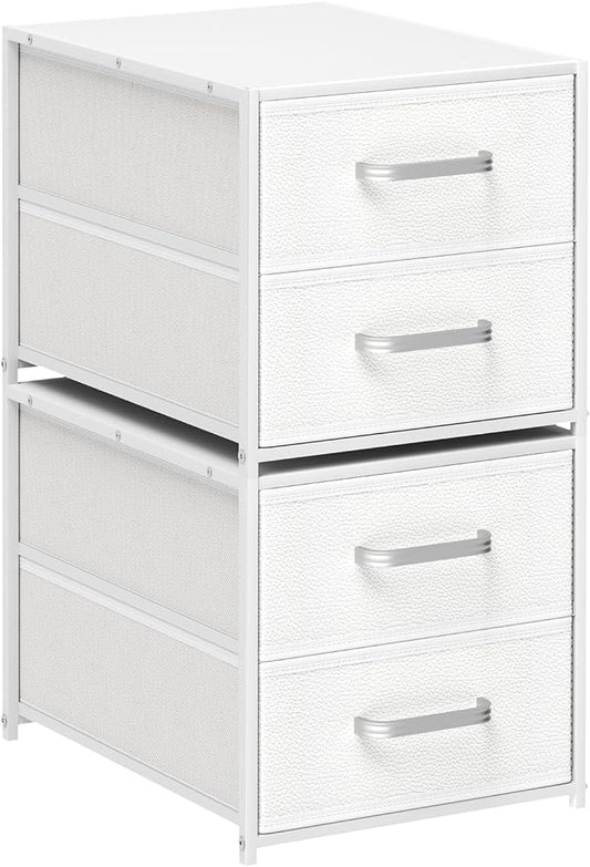 Stackable Storage Drawers - 2 Tier Closet Drawers, Closet Organizer with Metal Handles, Night Stand with Collapsible Bins, Fabric Dresser for Bedroom, Dorm, Office, White, 2 Pack