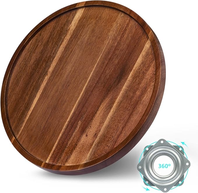 Lazy Susan Organizer for Table, 12 Inch Wooden Lazy Susan Turntable for Cabinet, Acacia Wood Turntable Kitchen Spice Rack (1 Pack)