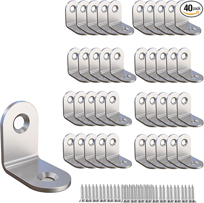 Corner Brace, L Bracket, Corner Brackets of Stainless Steel,Small Angle Support for Home Improvement, Metal Iron Braces for Wood Aufuga (40, Silver, 1x1x10.6)