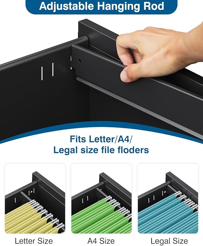 2 Drawer File Cabinet with Lock, Metal Under Desk Rolling Filing Cabinet fits Letter/Legal/A4 Size for Home Office, Mobile Filing Cabinets, Assemble Required, Black