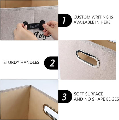 Geyecete Big Dog Toys Storage Bins Canvas Foldable Fabric Trapezoid with metal handles pet Baskets,Can be Personalized,Storage Bin Large toy box Organizer-KhakiStripe