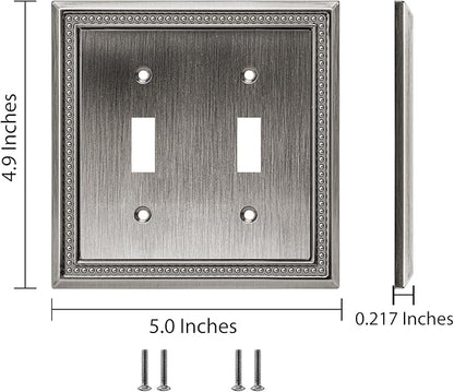 Henne Bery Sunken Pearls Heavy Duty Decorative Wall Plate Switch Plate Outlet Cover (Double Toggle, Heirloom Silver)