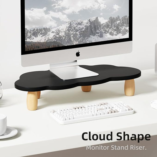 Monitor Stand Riser,Cloud Shape Wood Computer Monitor Stand, 16.5IN Monitor Stand Riser, Multi-Purpose Desktop Organizer Riser for Computer,Laptop,Printer,TV,Black