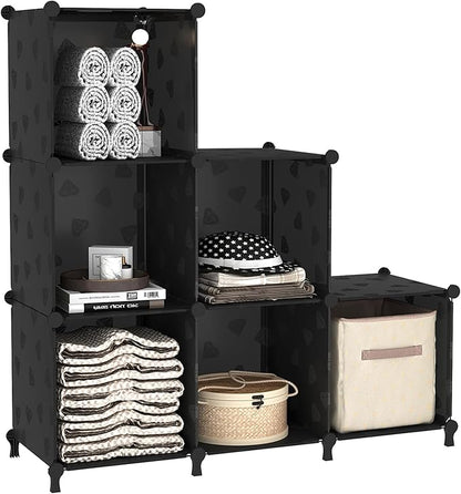 UNKU Cube Storage Organizer, 6 Cube Closet Organizer Storage Shelves, DIY Stackable Bookcase, Clothes Organizer Shelf for Closet, Bedroom, Living Room, Cabinet, Home, Office, Black