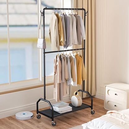 Clothes Rack Double Hanging Clothes Rack Clothing Rack Garment Rack 130LBS Capacity 34.5" W X15.8 D X 79" H Rolling Clothes Racks for Hanging Cothes with Bottom Shelf
