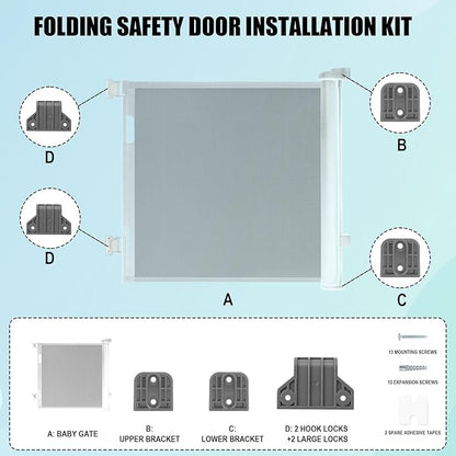 Retractable Baby Gate Replacement Parts Kit, Extension Hardware Set with 2 Latches 2 Brackets & Screws for Baby Gate Wall Mounting (Gray)