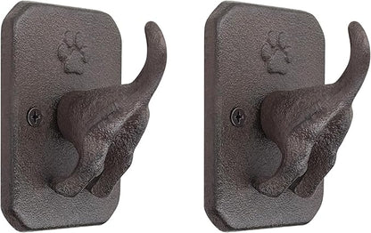 Cast Iron Dog Tail Wall Hooks - Heavy Duty Rustic Dog Leash Holder, Wall Mount Coat Hook for Hanging Key Towel Collar, Decorative Puppy Butt Paw Hanger for Farmhouse Entryway Mudroom, 2 Pack
