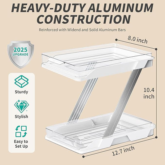 3 Pack Bathroom Organizers and Storage - Multi-Purpose,2-Tier Clear Pull Out Organization for Bathroom,Under Sink,Kitchen,Vanity,Countertop,Cabinet,Pantry & Medicine Cabinet,White