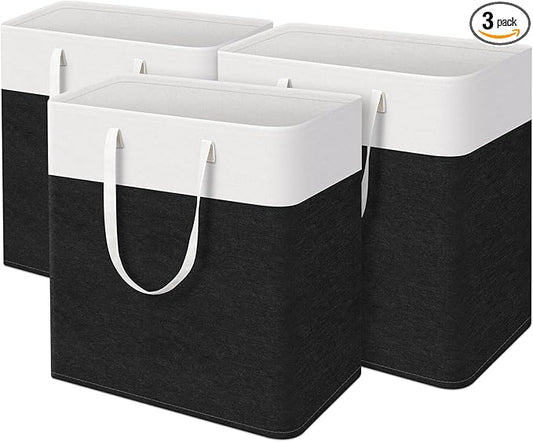 laundry basket 3-Pack, laundry hamper, Hamper with handles, collapsible laundry baskets, Waterproof dirty clothes hamper, Towel Storage for Home or Dorm, 100L-Black