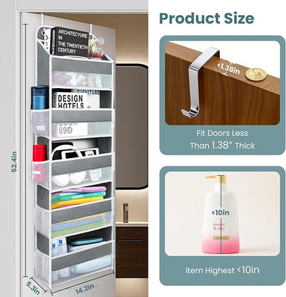 Sturdiness Over The Door Organizer, 5 Shelves & 8 Side Pockets,Anti Tilt Hanging Behind Door Storage, Heavy-Duty Reinforced Mesh Rack Holds 44lb for Bathroom,Pantry, Nursery,Closet, Shoes, Towels