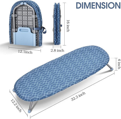 APEXCHASER Foldable Ironing Board, Tabletop Small Iron Board with Heat Resistant Covers, Portable Folding Mini Iron Table with Non-Slip Feet for Home, Laundry Rooms, Dorms, Travel Use, Blue