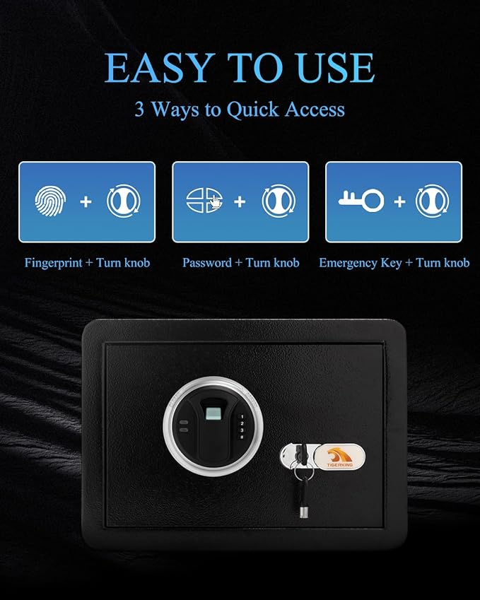 TIGERKING Security Fingerprint Biometric Safe Digital Safe for Home, Office- Black