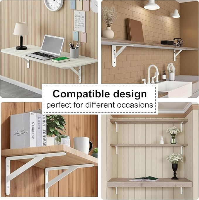 10 Inch Shelf Brackets, Set of 8 Steel (White, 10 inch 8 Pack)
