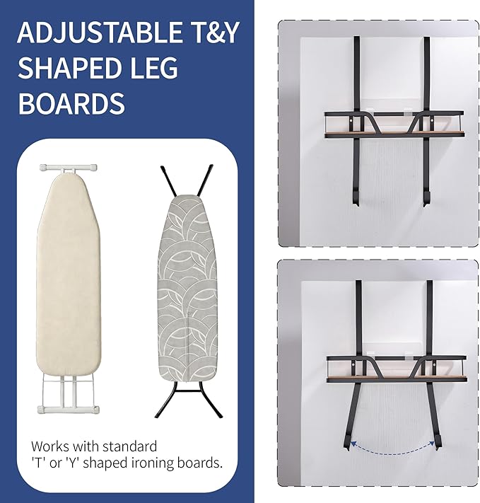 Ironing Board Hanger - Over The Door Ironing Board Holder Iron Holder Wall Mount, Laundry Room Organization and Storage for Iron, Steam & Supplies, Fits Up to 1.8 in Door