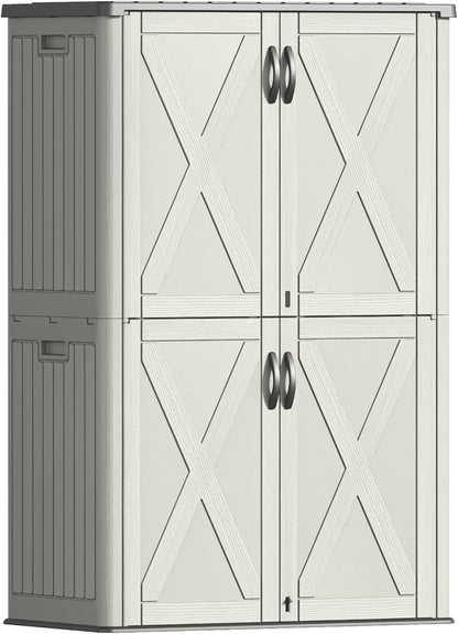 Patiowell 50 Cu.ft Outdoor Storage Cabinet with Lockable Door, Waterproof Horizontal Storage Shed for Tools and Patio Furniture, All-Weather Resin Shed Easy Assemble for Pool or Backyards, Brown