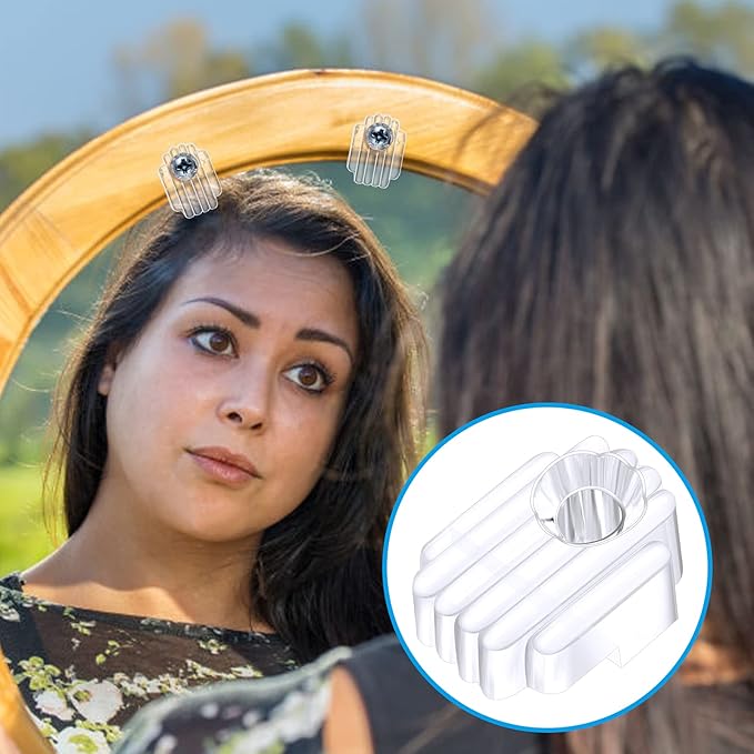 Blulu 20 Pack Mirror Holder Clips for 6 mm in (6/25) Glass Mirror Hanging Kit for Wall Mounting Hanging Retainer Fasteners with Screw and Anchors for Fixing Cabinet Door(Basic Style)