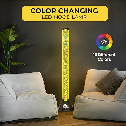 Brewish 4FT Sensory LED Water Bubble Tube Lamp with 16 Color Changing Night Light Effects, Fake Aquarium Tank & Gift for Kids, Autism, Remote Control & 12 Fishes (Wall Bracket Included)