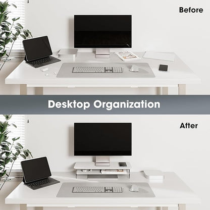 Fenge Acrylic Monitor Stand Riser, 23.6 Inches Monitor Stand with Metal Storage, 2 Tier Acrylic Computer Riser for Desk, Clear Laptop Stand for PC, Laptop, Printer, TV, White