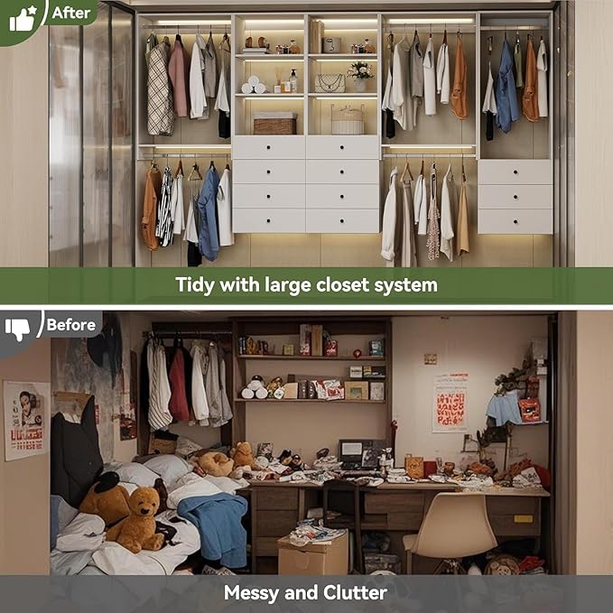 Modern Closet System with Shelves, Modular Wall Mount Organization for Walk In Closets, Durable Storage Solutions, Built In Closet Organizer