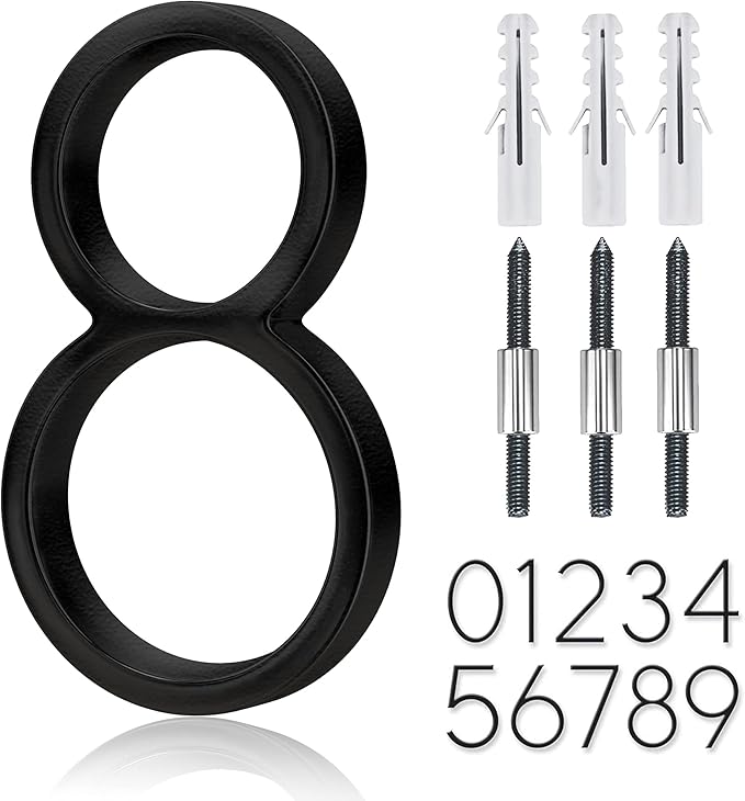 5" Stainless Steel Floating House Number, Metal Modern House Numbers, Mailbox Decor Number with Nail Kit, Coated Black, 911 Visibility Signage (8)