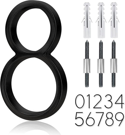 5" Stainless Steel Floating House Number, Metal Modern House Numbers, Mailbox Decor Number with Nail Kit, Coated Black, 911 Visibility Signage (8)