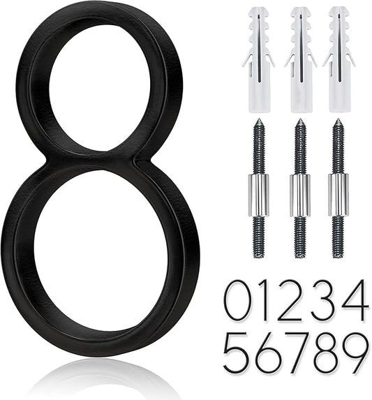 5" Stainless Steel Floating House Number, Metal Modern House Numbers, Mailbox Decor Number with Nail Kit, Coated Black, 911 Visibility Signage (8)