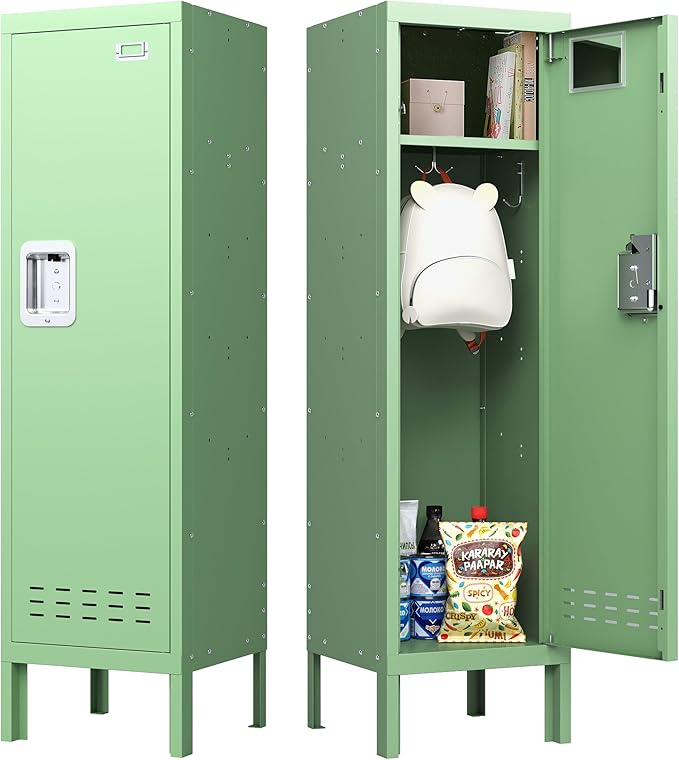 Metal Storage Locker with Lock & Card Slot Locker - Secure Lockable Door - Steel Locker for School, Office, Gym, Home - 54" H x 15" W x 15" D（1 Door, Mint）
