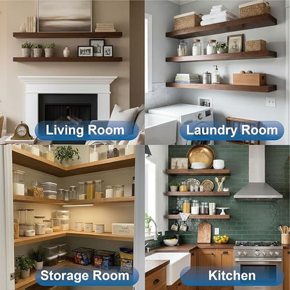 LEOPO Black 4-Pack 8 inch Floating Shelf Brackets, Hidden Shelf Bracket for Wood, Concealed Blind Shelving Support,Invisible Coated Brackets for DIY Decorative,Fit for Kitchen, Bathroom,Study Room