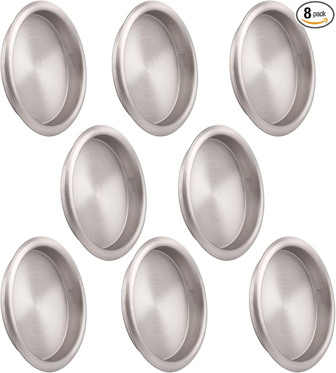 HOMOTEK 8 Pack Closet Door Finger Pulls, 2-1/16' Round Sliding Handles, Bypass Recessed Cabinet Pocket Door Pulls, Easy Snap No Drill, Brushed Nickel