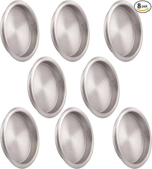 HOMOTEK 8 Pack Closet Door Finger Pulls, 2-1/16' Round Sliding Handles, Bypass Recessed Cabinet Pocket Door Pulls, Easy Snap No Drill, Brushed Nickel