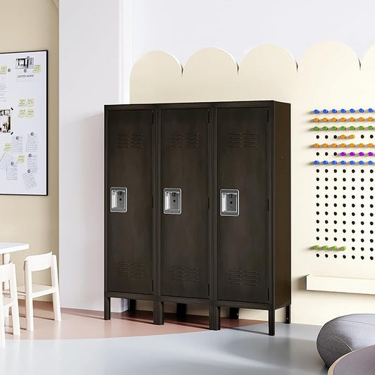Metal Storage Locker, Lockable Employees Metal Locker with Door, 55" Height Steel Locker for Home, School, Office, Gym (Retro Black)